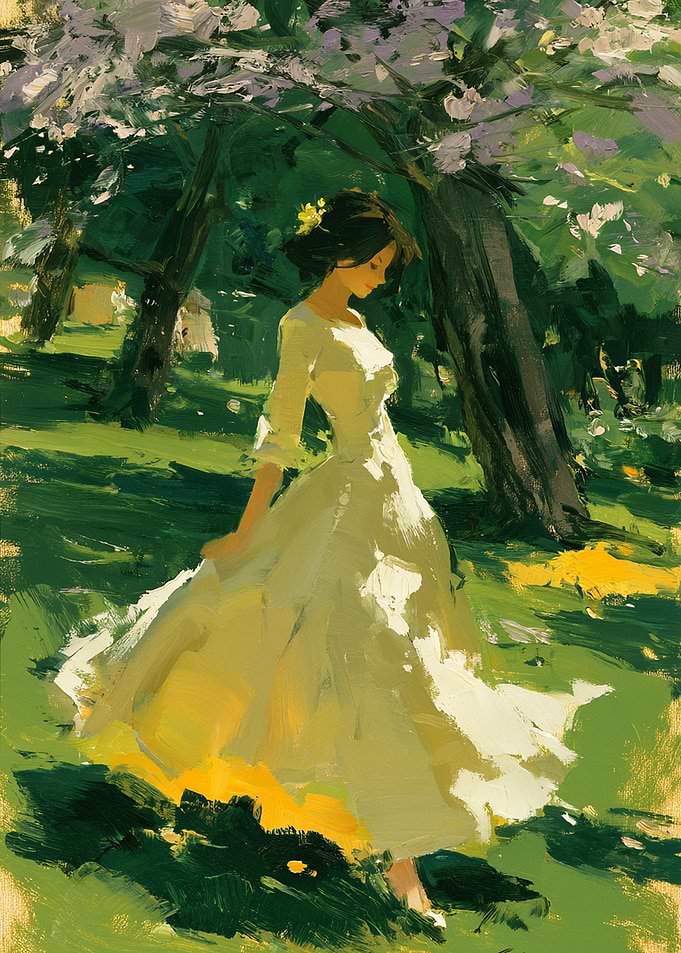 Woman in a white dress in a garden