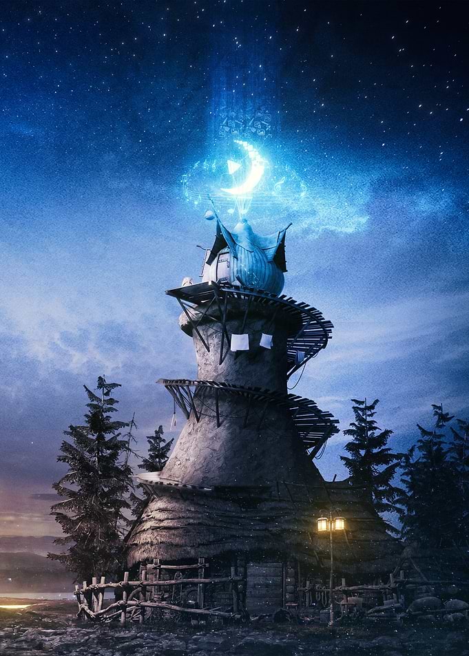 Magical Moon Tower at Night