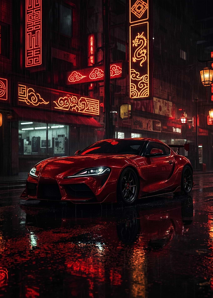 Red Sports Car in Neon City