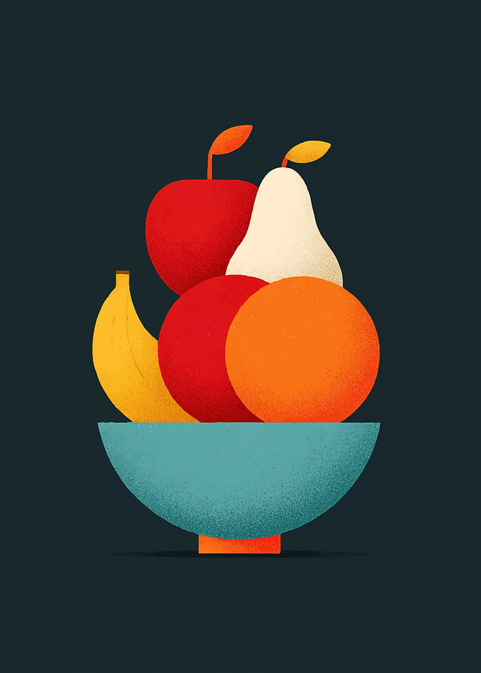 Still life of fruits in a bowl