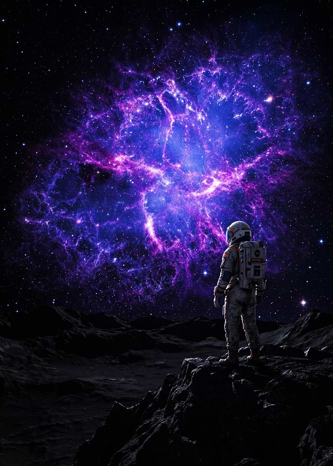 Astronaut Gazing at Nebula