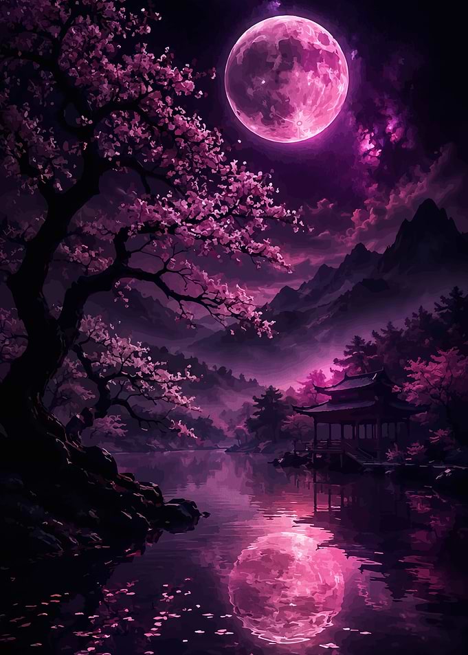Enchanting Moonlit Japanese Garden