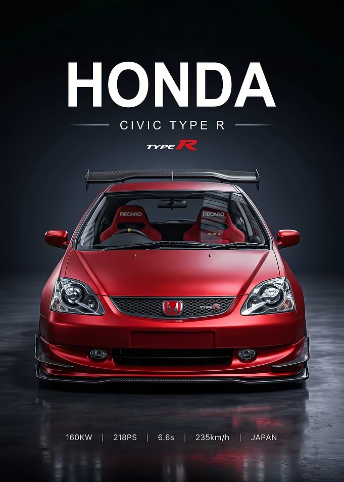 sleek red Honda Civic Type R Poster