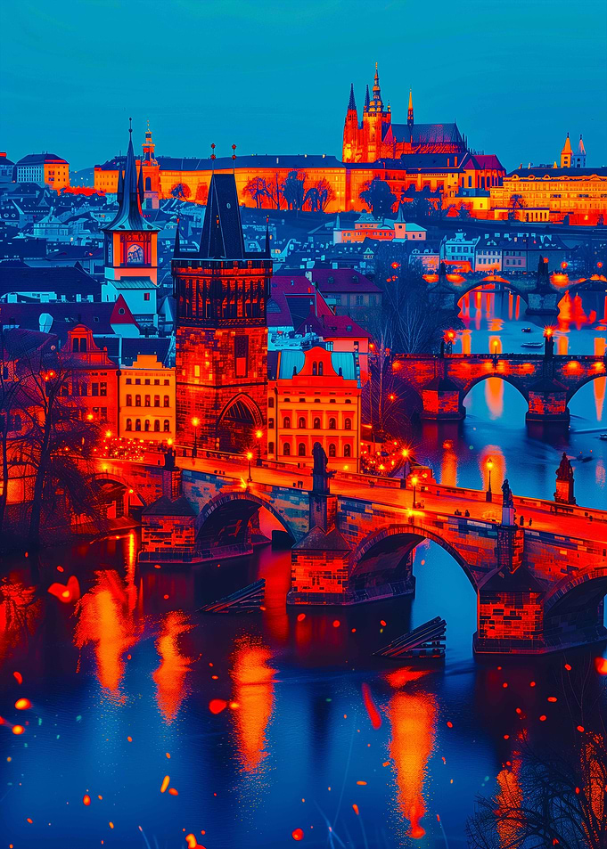 Prague Charles Bridge at Night