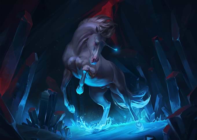 Mystical Unicorn in Crystal Cave