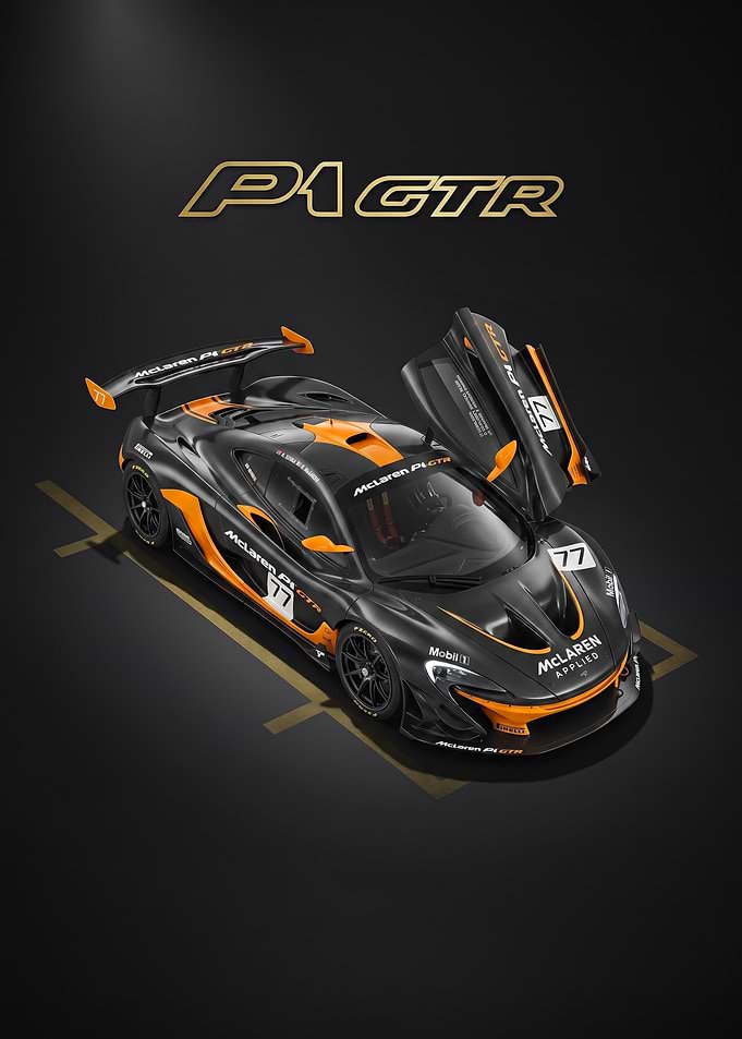 sleek black McLaren P1 GTR Race Car poster