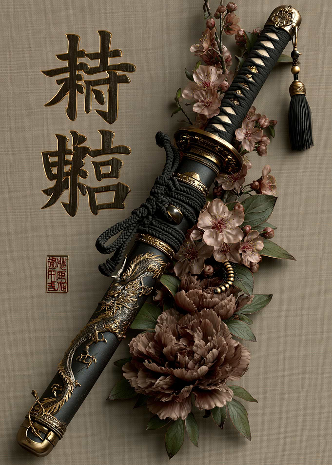 Samurai Sword with Cherry Blossoms
