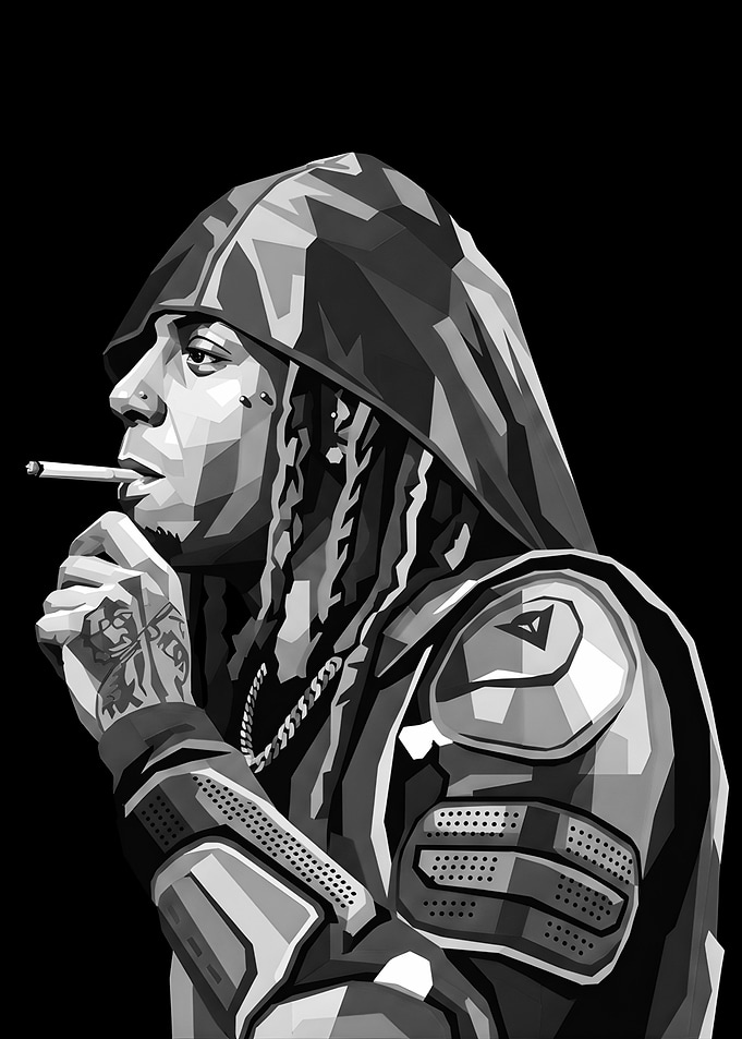 Lil Wayne Smoking in Black and White