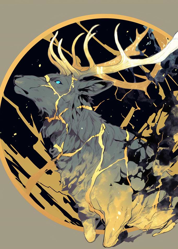Golden Cracked Elk Spirit