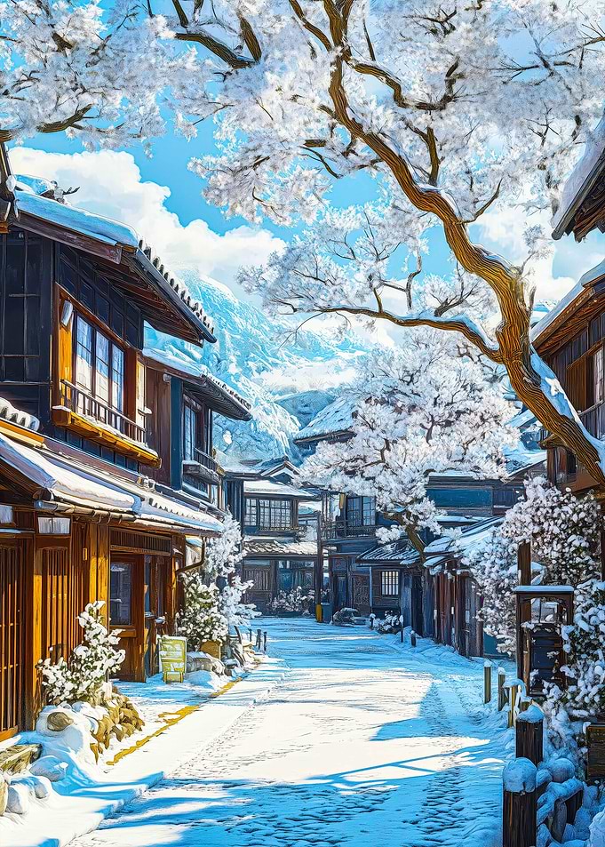 Snowy Japanese Village Street