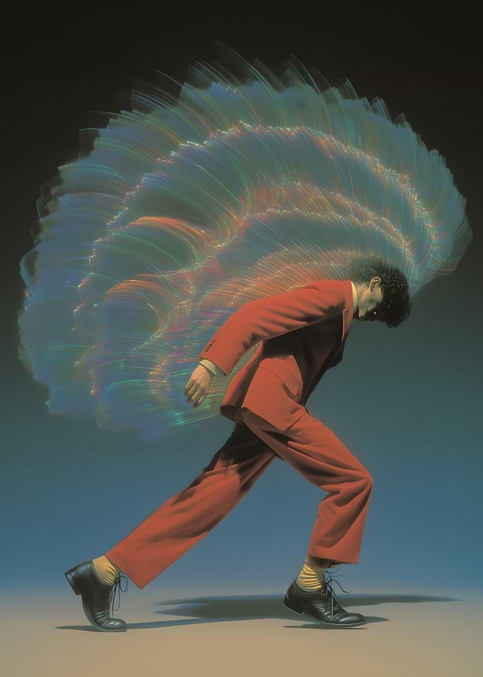 Man in Red Suit with Light Trails