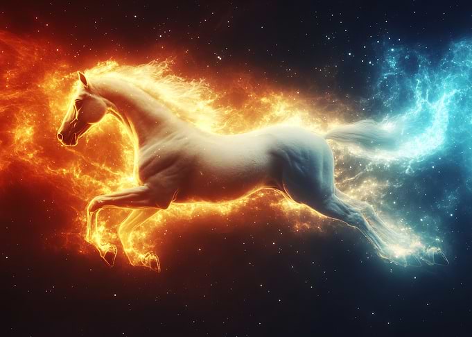 Fiery and Icy Horse in Space