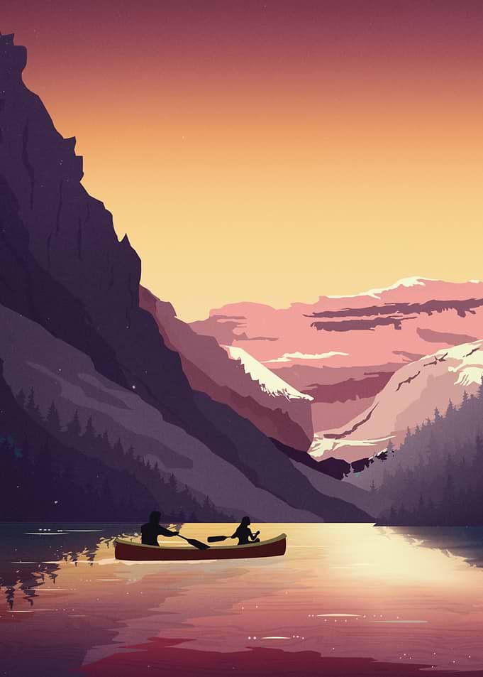 Couple Canoeing at Sunset