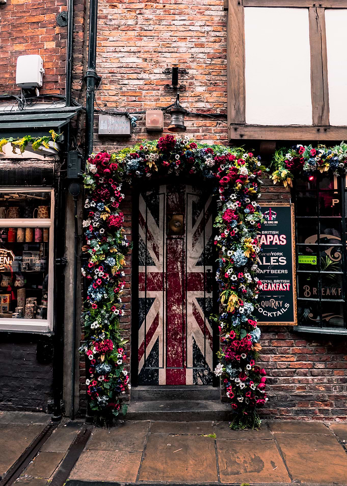 Union Jack Door with Floral Archway