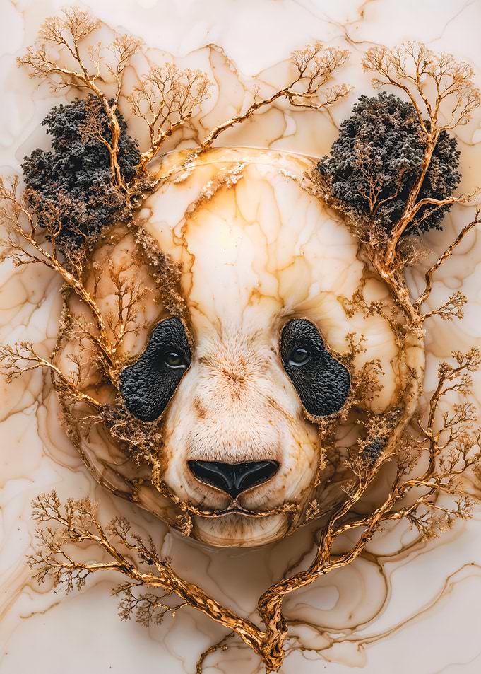 Marble Panda Head with Gold