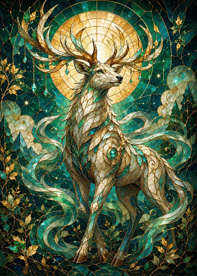 Stained Glass Celestial Deer