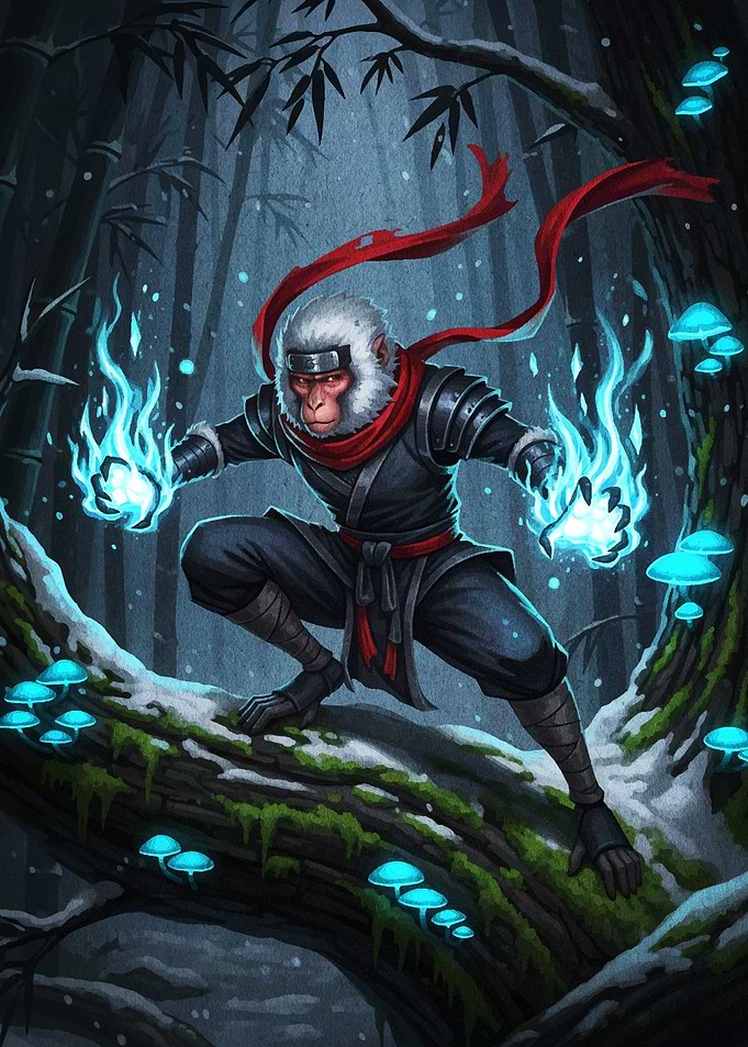 Ninja Monkey with Blue Fire