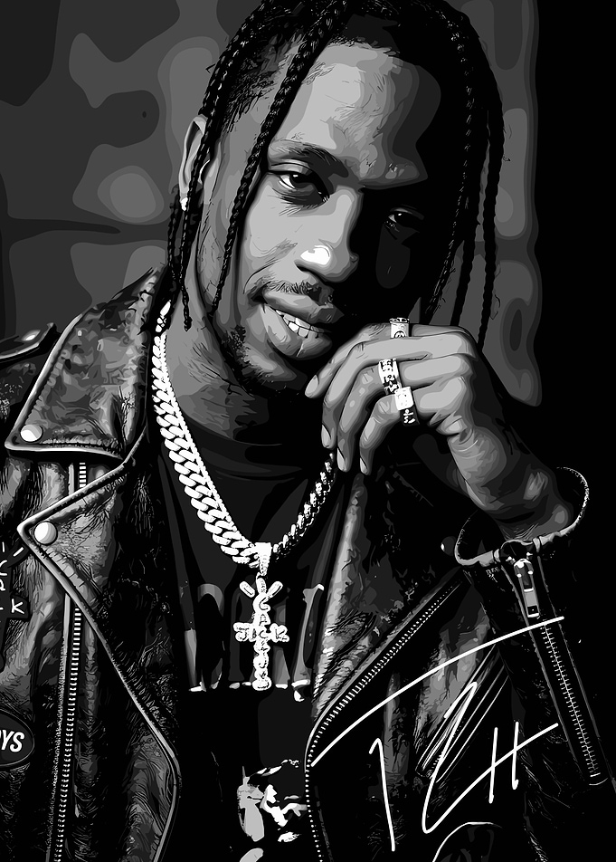 Travis Scott Black and White Portrait