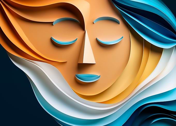 Abstract paper cut art representing cognitive brain function and mindfulness