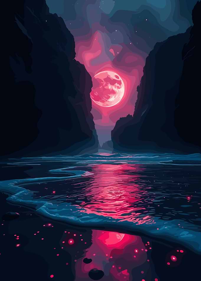 Surreal Moonlit Beach Landscape