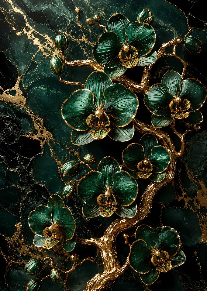 Emerald Orchids on Marble