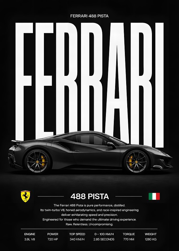 Ferrari 488 Pista Poster