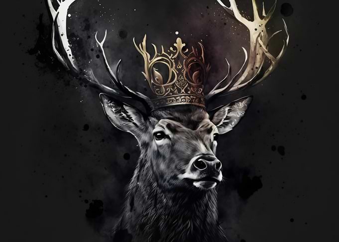 Majestic Stag Wearing a Crown