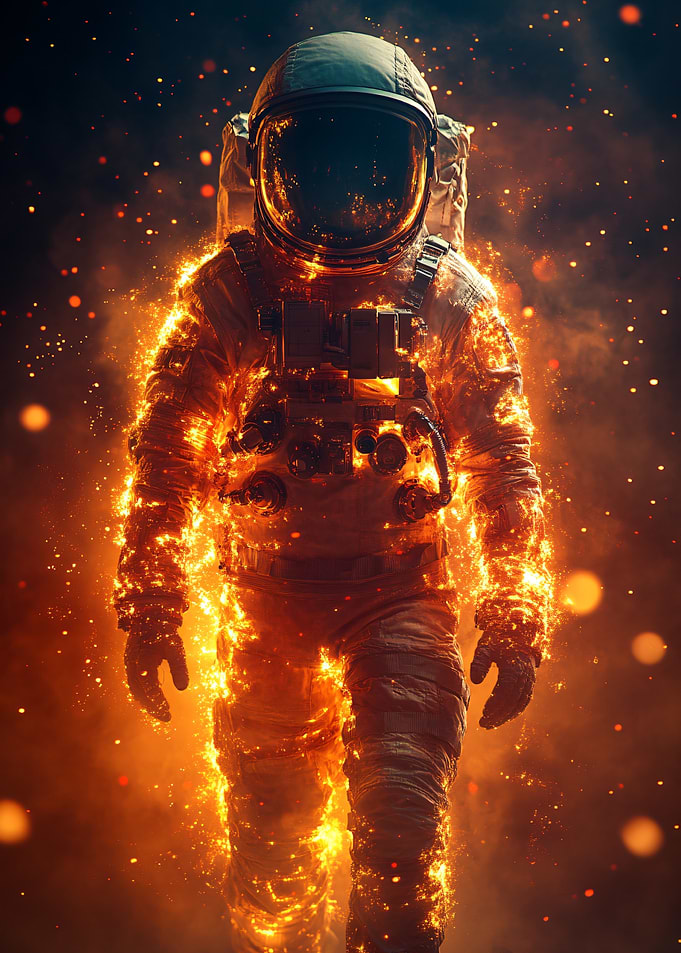 Astronaut engulfed in flames