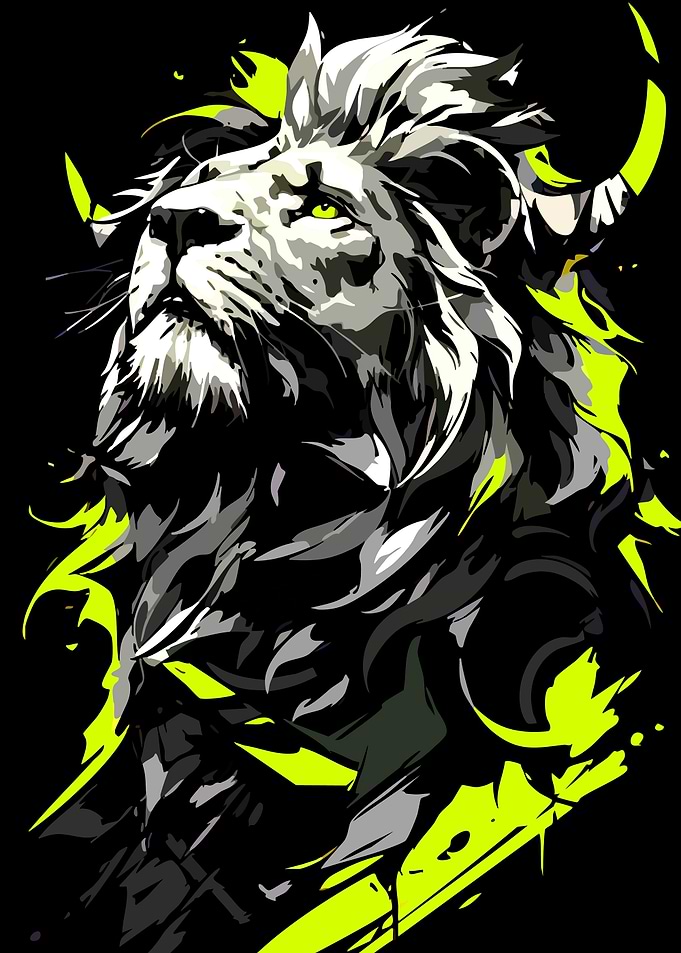 Stylized Lion with Neon Accents