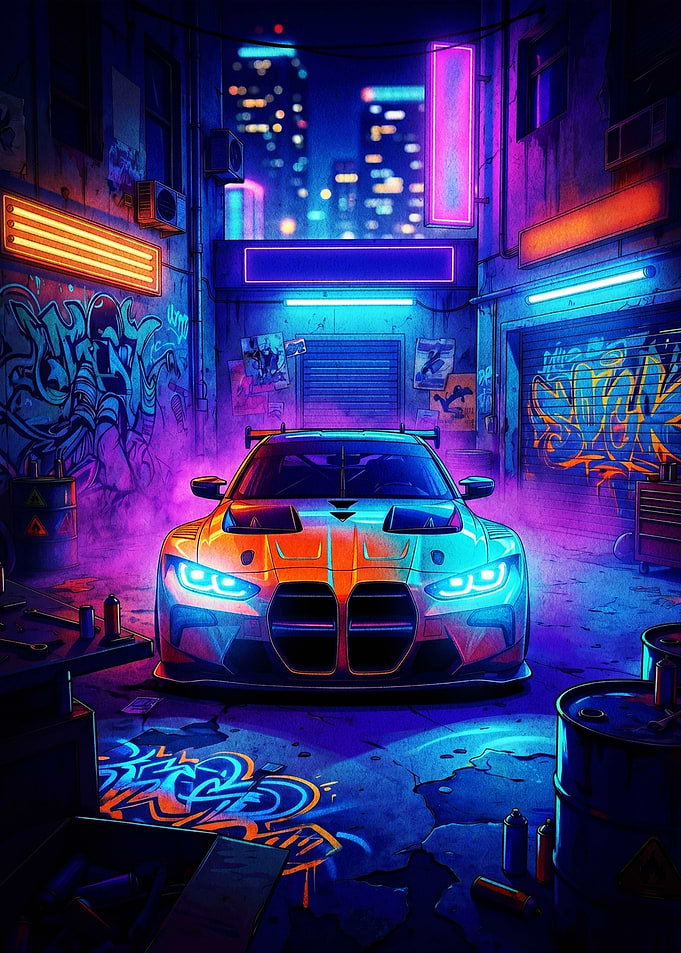 Cyberpunk Car in Neon Alley