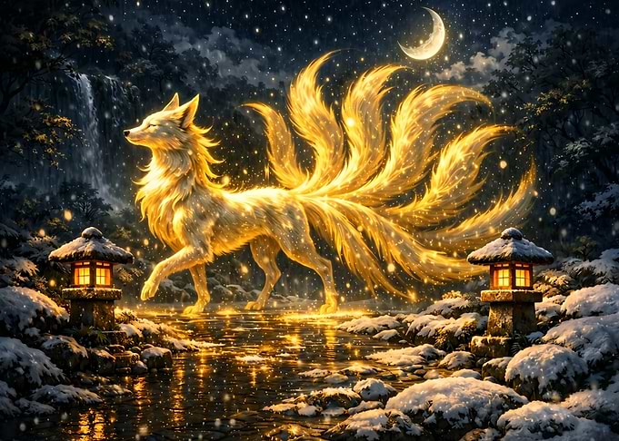 Mythical Nine-Tailed Fox in Winter