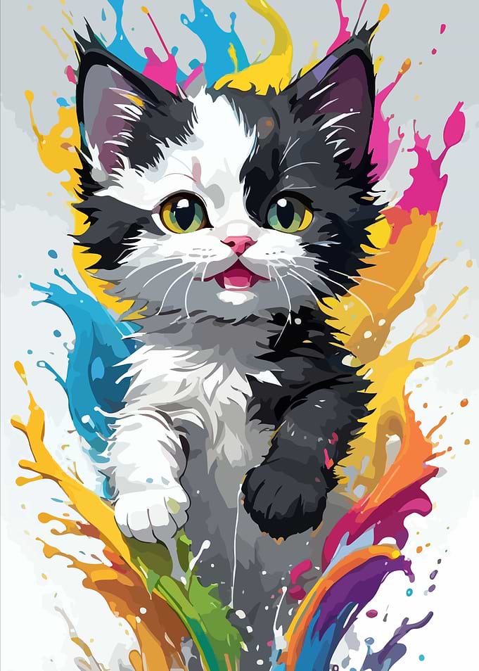 Cute Kitten Splashed with Paint