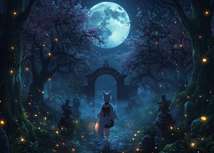 Fox Spirit Under the Moon