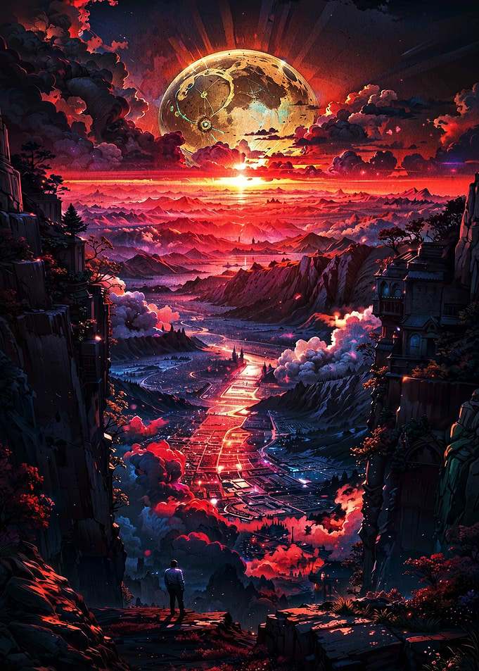 Sci-fi Cityscape Under a Giant Moon