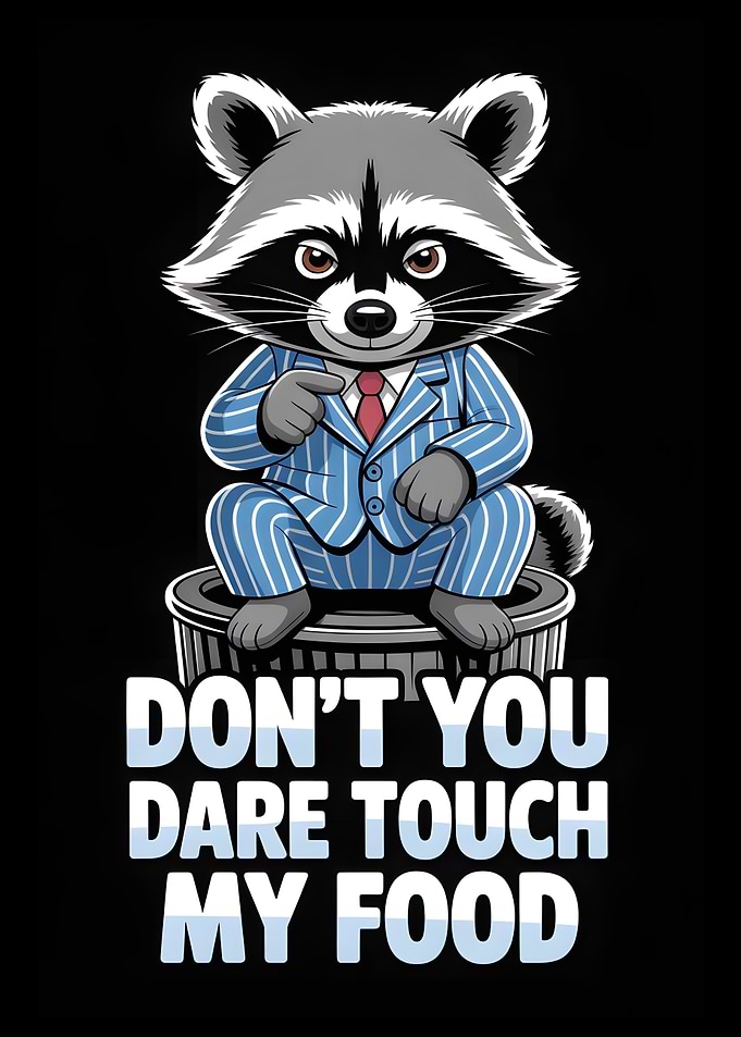 Raccoon in Suit Protecting Food