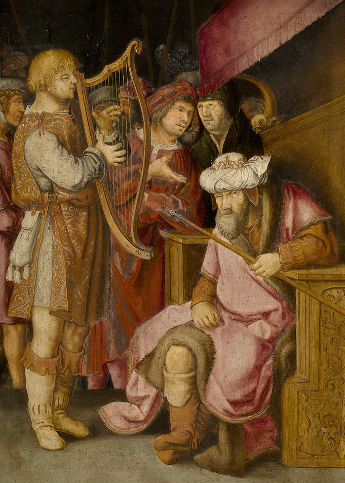 David plays the harp in front of Saul