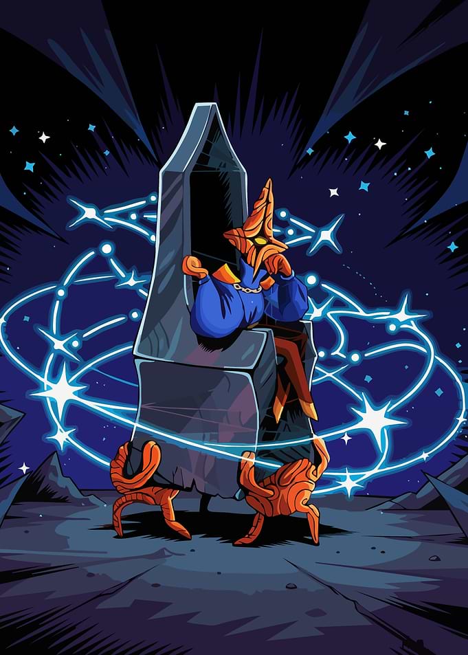 Alien on a throne in space