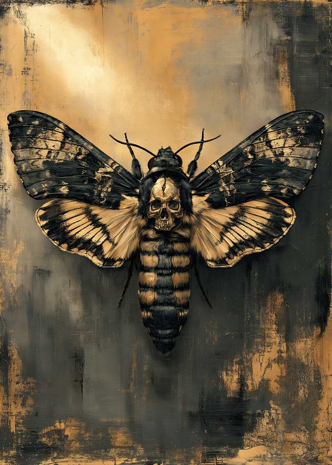 Death's-head Hawkmoth with Skull
