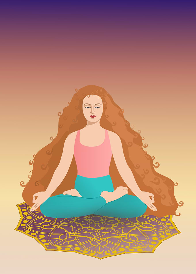 Woman Meditating on a Mandala Rug