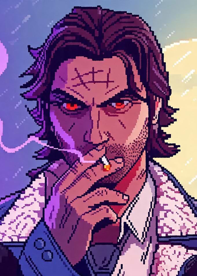 Pixel Art Man Smoking