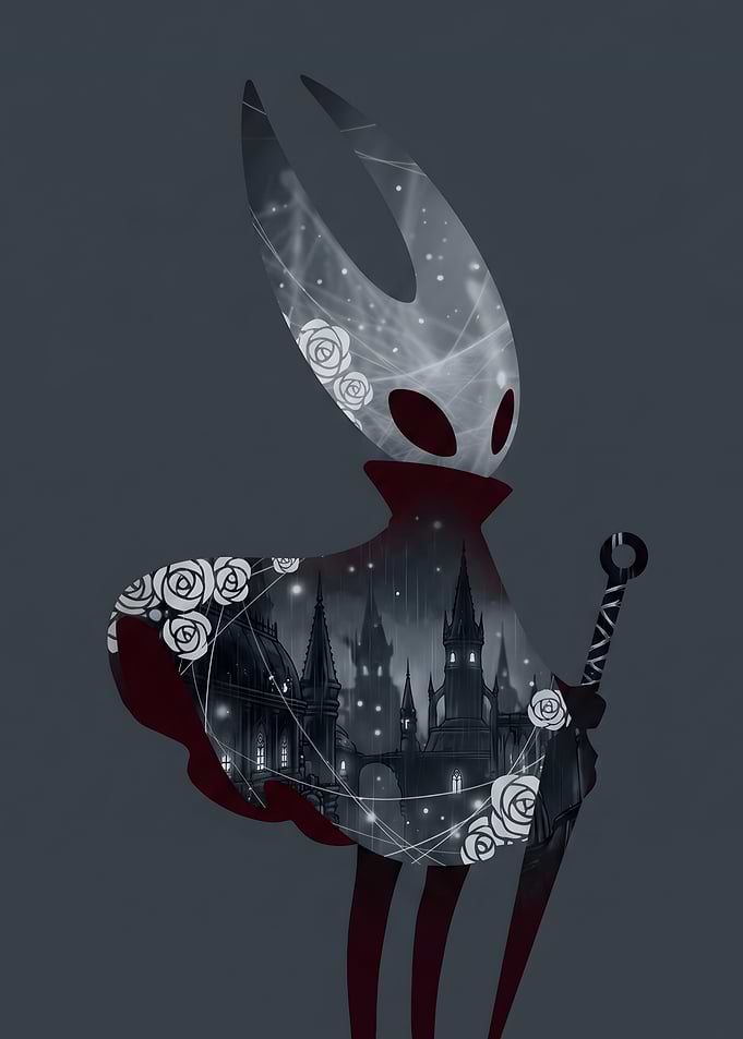 Hollow Knight Hornet with Castle and Roses