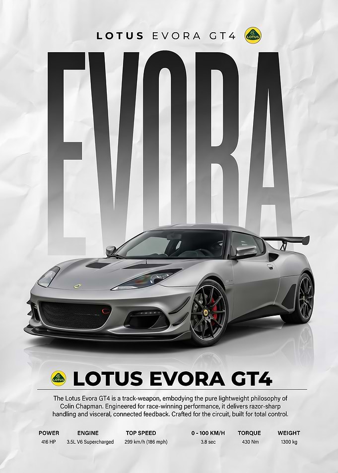 sleek silver Lotus Evora GT4 Sports Car