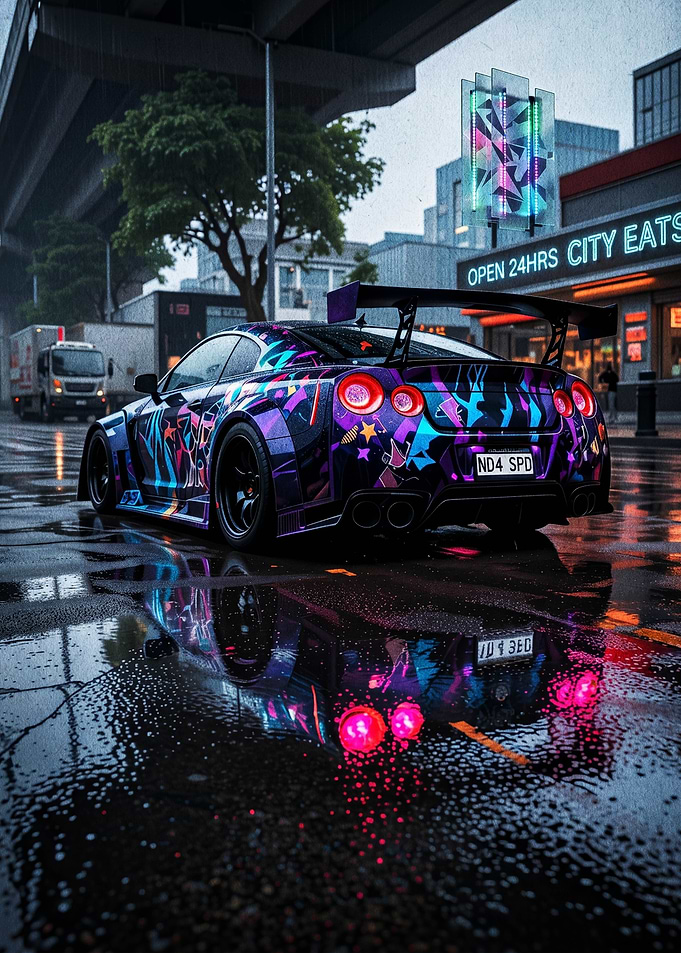 Cyberpunk CAR GT-R in Rainy City