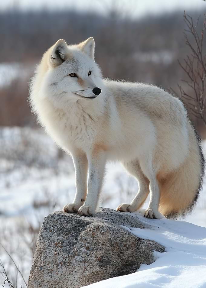 Arctic Fox Standing on Rock in Snow