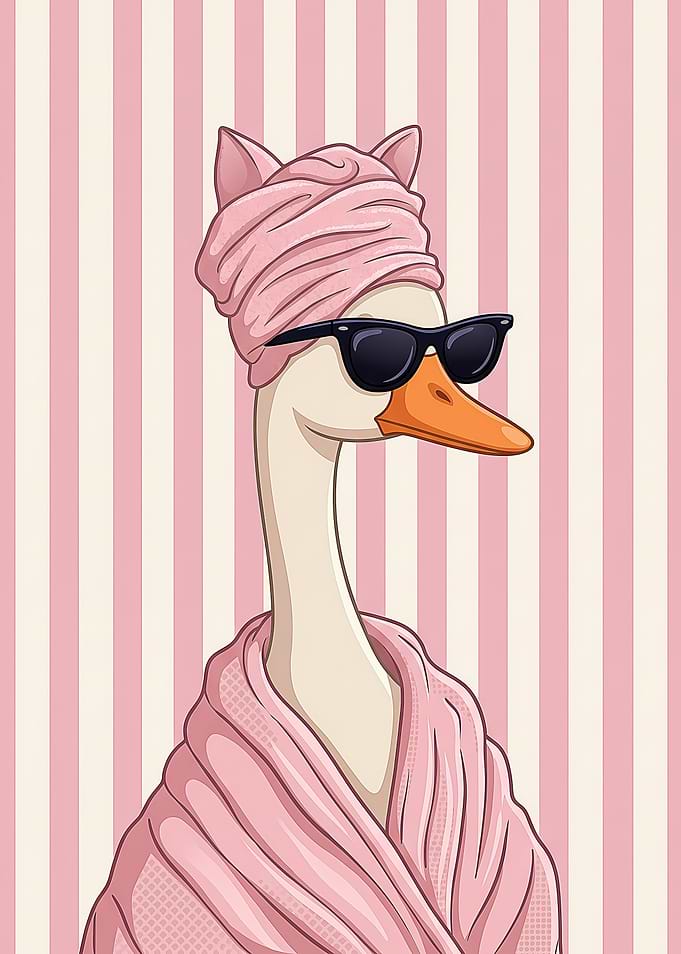 Goose in a bathrobe and sunglasses
