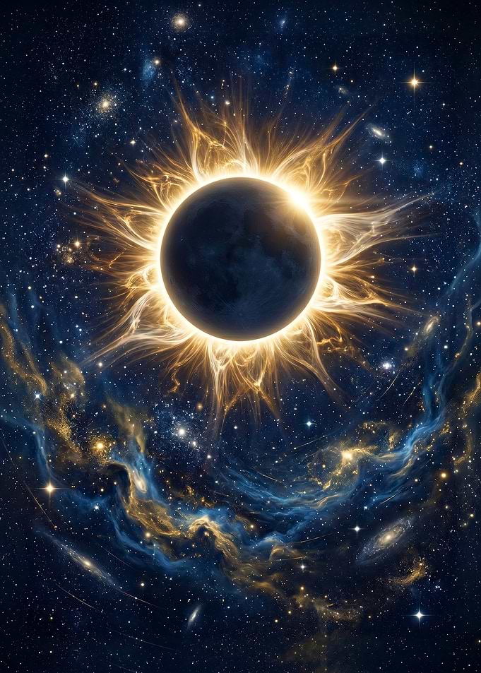 Cosmic Eclipse with Fiery Corona