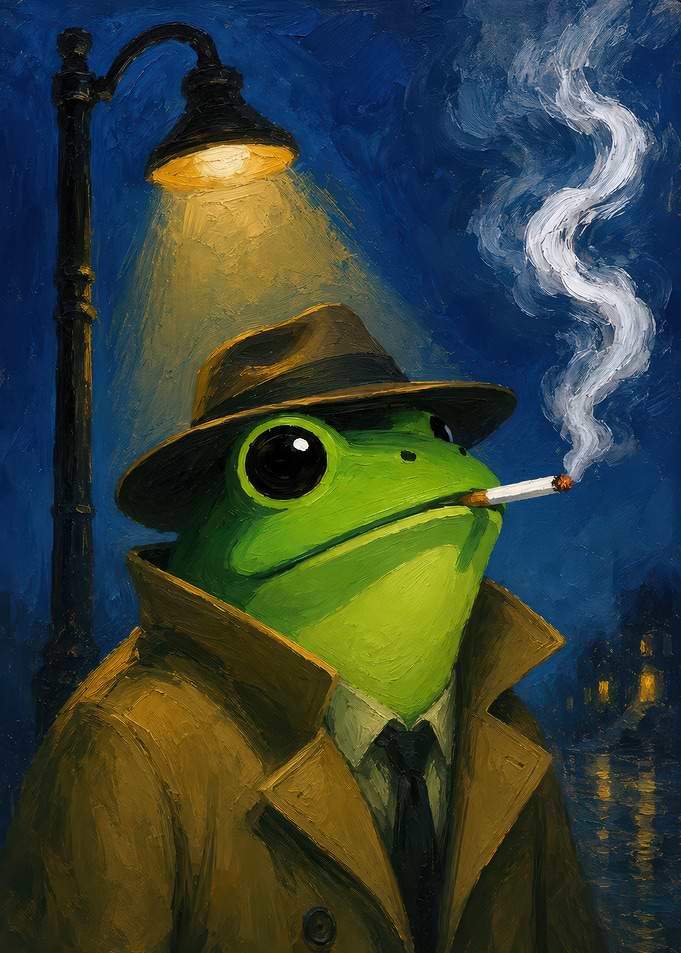 Frog Detective Smoking Under Streetlight