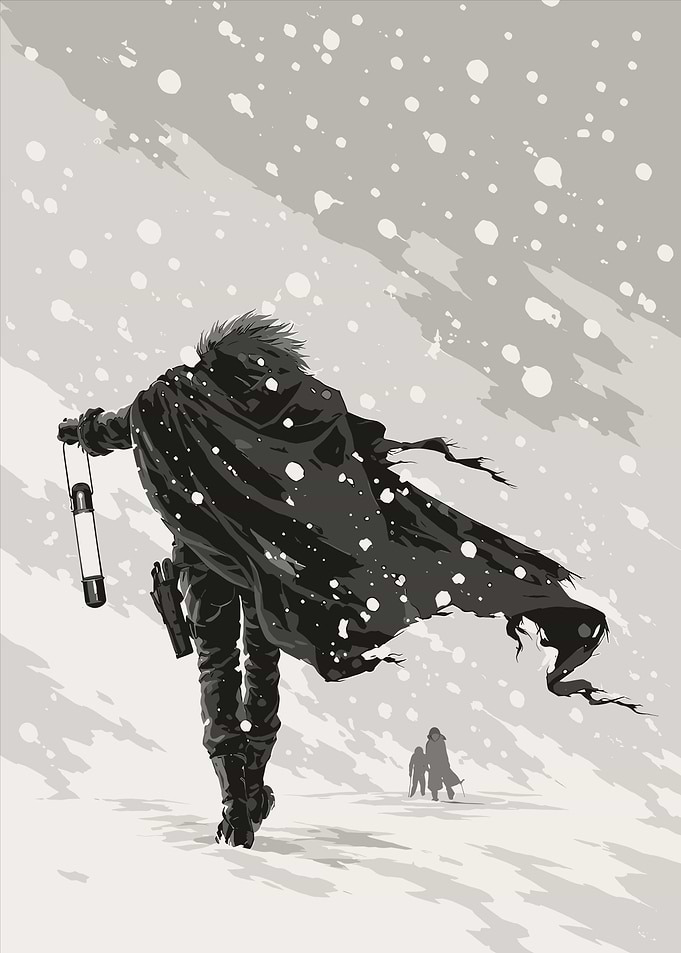 Lone traveler in a snowstorm