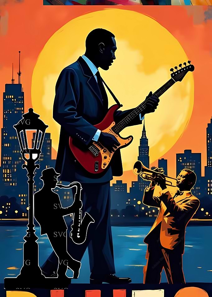 Jazz Musicians in a Cityscape