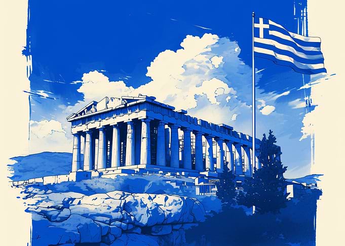Parthenon with Greek Flag